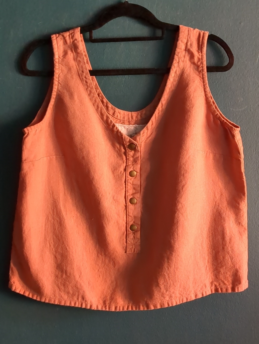 notPERFECTLINEN 100% Linen Dusty Coral Button-Front Porto Tank Top
